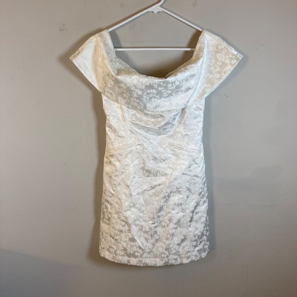 BHLDN Anthropologie Ivory Floral Jacquard Off-The-Shoulder Mini Dress XS New